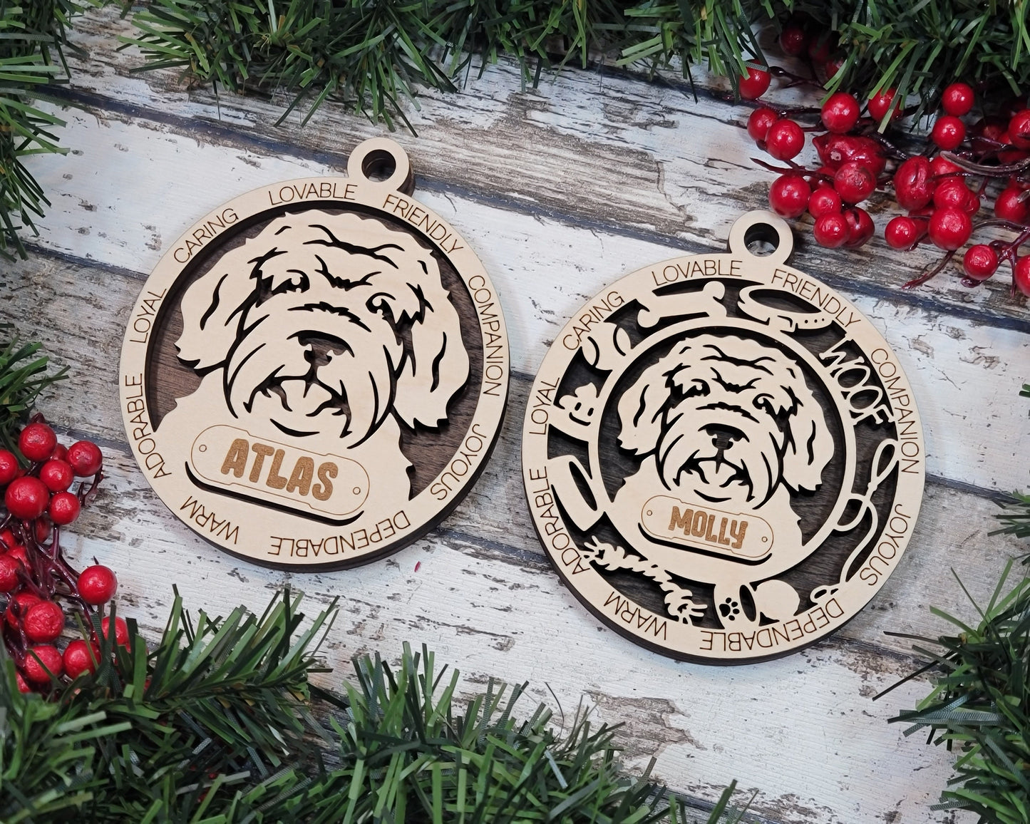 Australian Doodle - Adorable Dog Ornaments - 2 Ornaments included - SVG, PDF, AI File Download - Sized for Glowforge