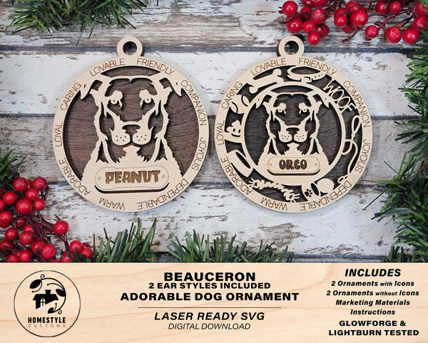 Beauceron - Adorable Dog Ornaments - 4 Ornaments included - SVG, PDF, AI File Download - Sized for Glowforge
