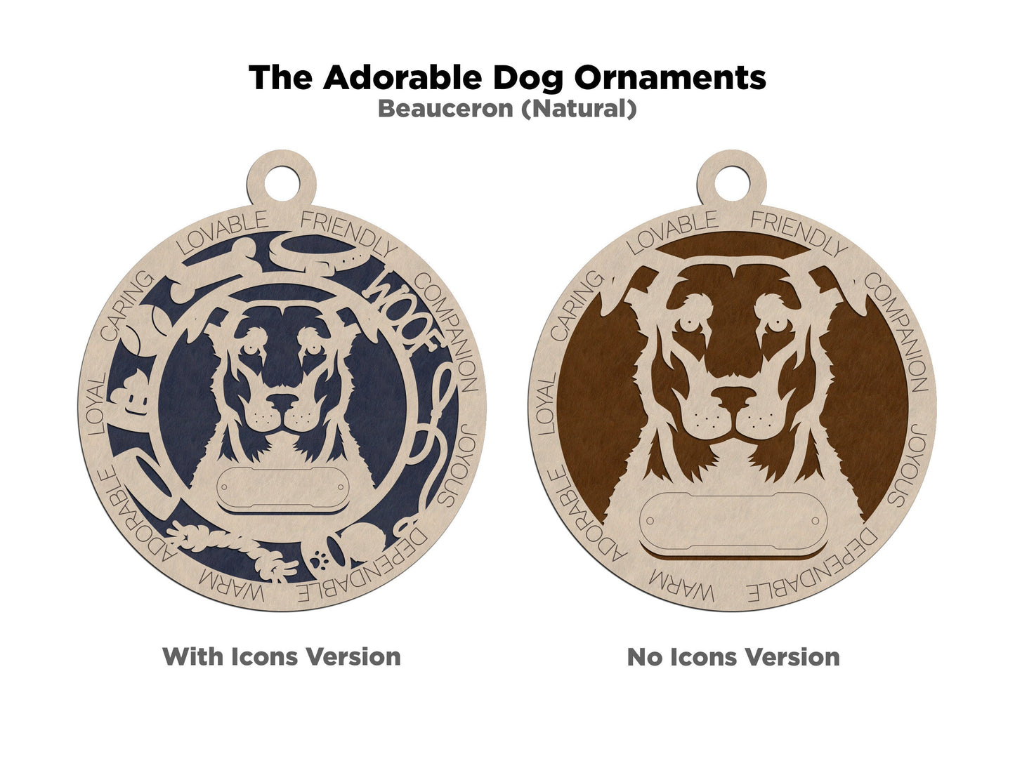 Beauceron - Adorable Dog Ornaments - 4 Ornaments included - SVG, PDF, AI File Download - Sized for Glowforge