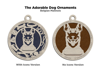 Belgian Malinois - Adorable Dog Ornaments - 2 Ornaments included - SVG, PDF, AI File Download - Sized for Glowforge