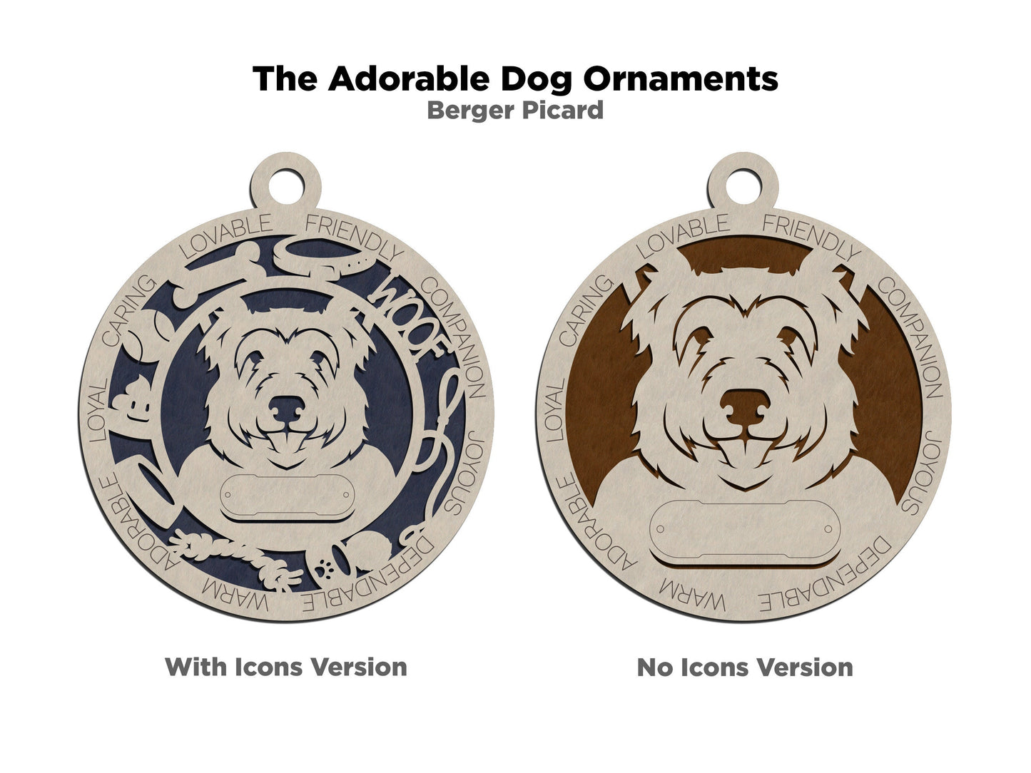 Berger Picard - Adorable Dog Ornaments - 2 Ornaments included - SVG, PDF, AI File Download - Sized for Glowforge