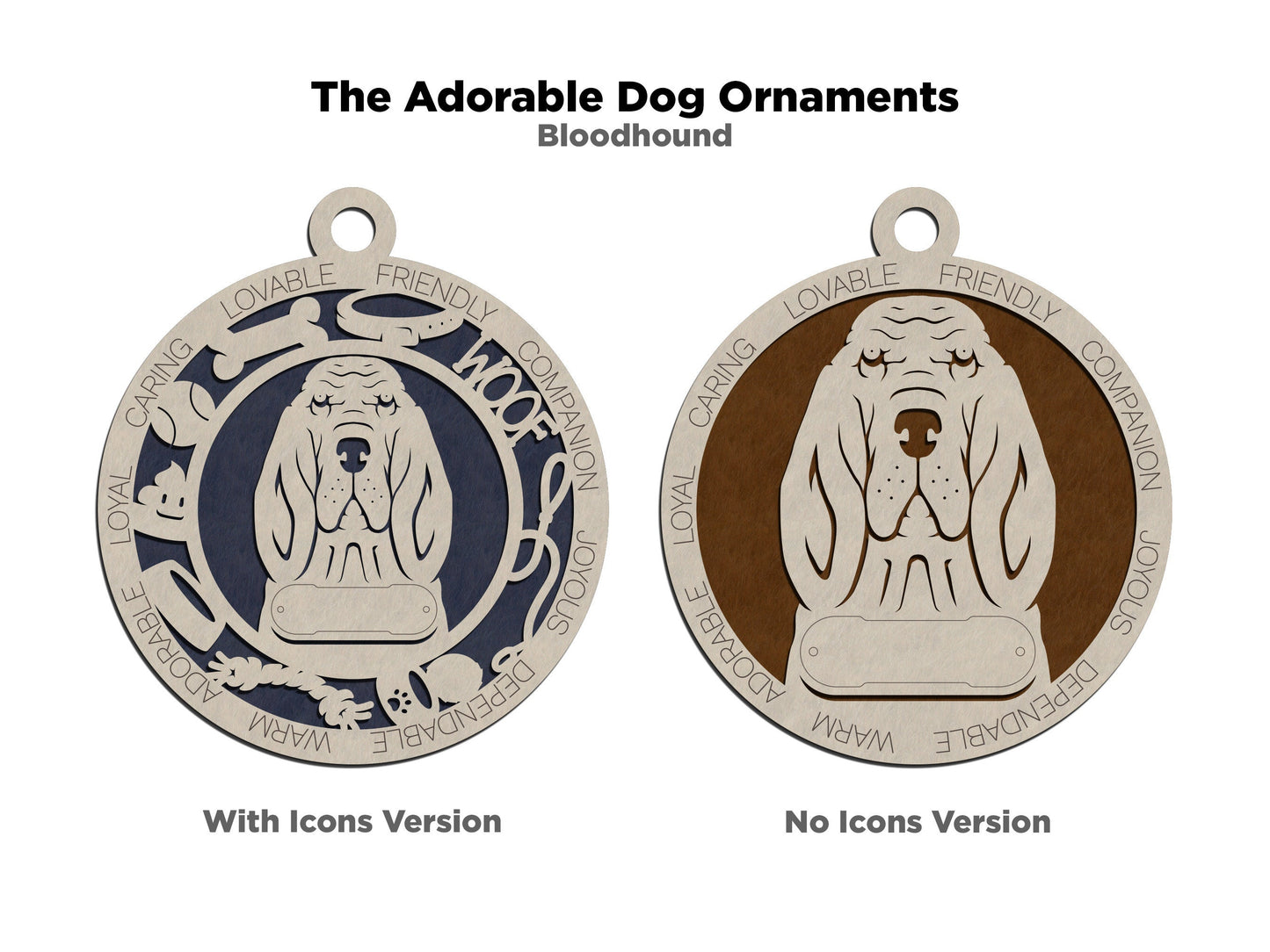 Bloodhound - Adorable Dog Ornaments - 2 Ornaments included - SVG, PDF, AI File Download - Sized for Glowforge