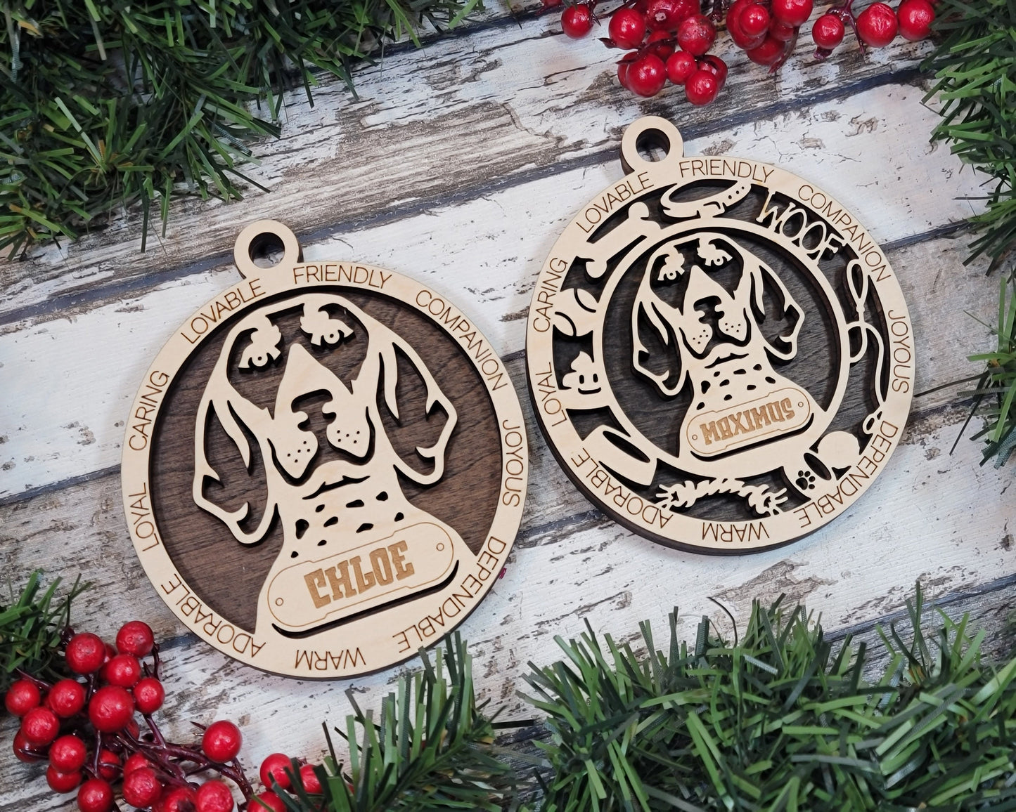 Bluetick Coonhound - Adorable Dog Ornaments - 2 Ornaments included - SVG, PDF, AI File Download - Sized for Glowforge