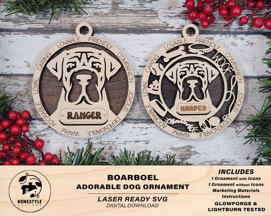 Boarboel - Adorable Dog Ornaments - 2 Ornaments included - SVG, PDF, AI File Download - Sized for Glowforge