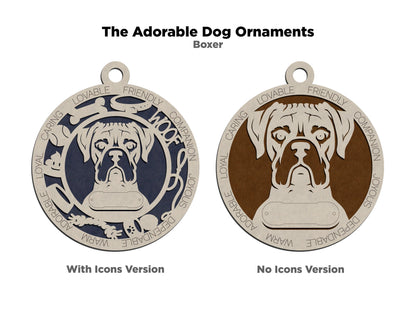 Boxer - Adorable Dog Ornaments - 2 Ornaments included - SVG, PDF, AI File Download - Sized for Glowforge