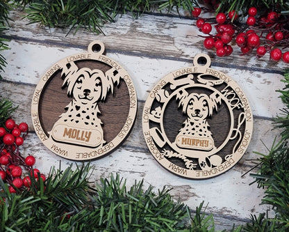 Chinese Crested - Adorable Dog Ornaments - 2 Ornaments included - SVG, PDF, AI File Download - Sized for Glowforge