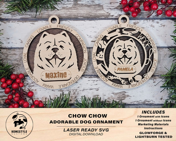 Chow Chow - Adorable Dog Ornaments - 2 Ornaments included - SVG, PDF, AI File Download - Sized for Glowforge