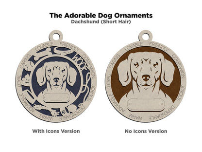 Dachshund - Adorable Dog Ornaments - 4 Ornaments included - SVG, PDF, AI File Download - Sized for Glowforge