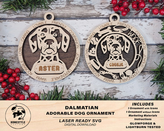 Dalmatian - Adorable Dog Ornaments - 2 Ornaments included - SVG, PDF, AI File Download - Sized for Glowforge