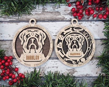 English Mastiff - Adorable Dog Ornaments - 2 Ornaments included - SVG, PDF, AI File Download - Sized for Glowforge