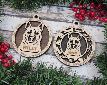 German Shepherd - Adorable Dog Ornaments - 2 Ornaments included - SVG, PDF, AI File Download - Sized for Glowforge