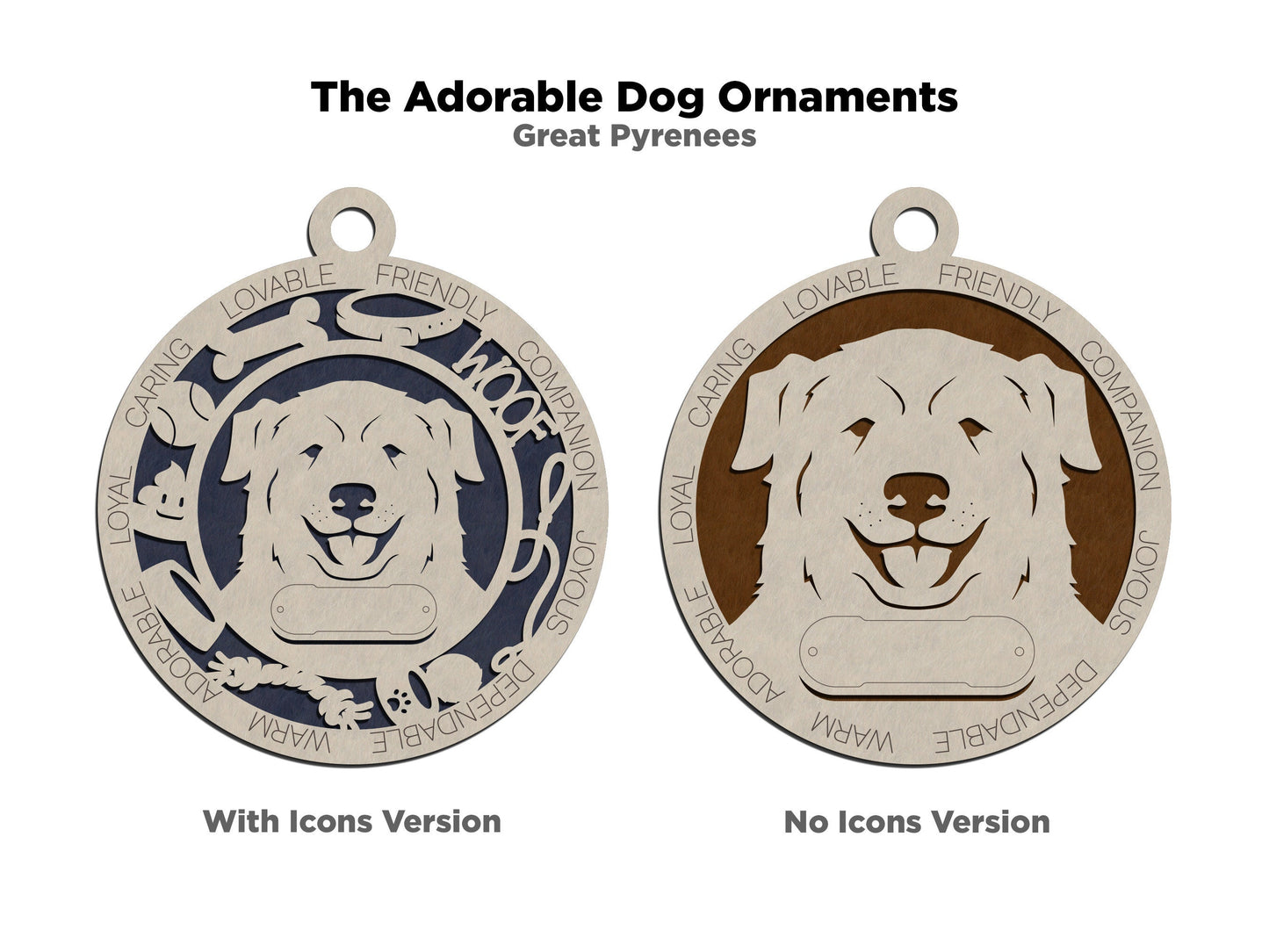 Great Pyrenees - Adorable Dog Ornaments - 2 Ornaments included - SVG, PDF, AI File Download - Sized for Glowforge
