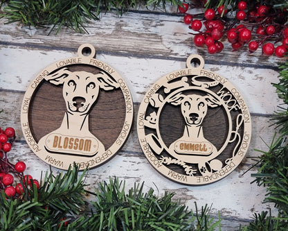 Italian Greyhound - Adorable Dog Ornaments - 2 Ornaments included - SVG, PDF, AI File Download - Sized for Glowforge