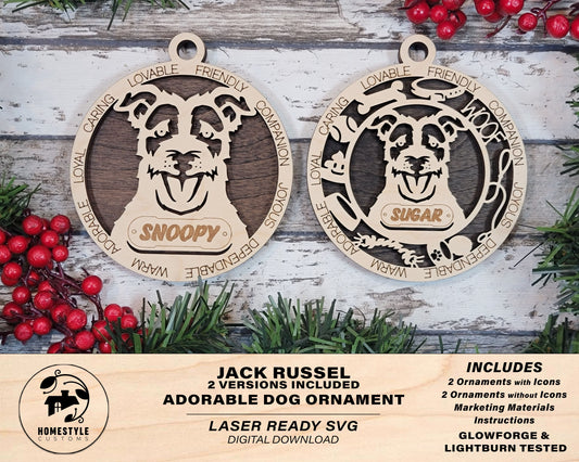 Jack Russel - Adorable Dog Ornaments - 4 Ornaments included - SVG, PDF, AI File Download - Sized for Glowforge