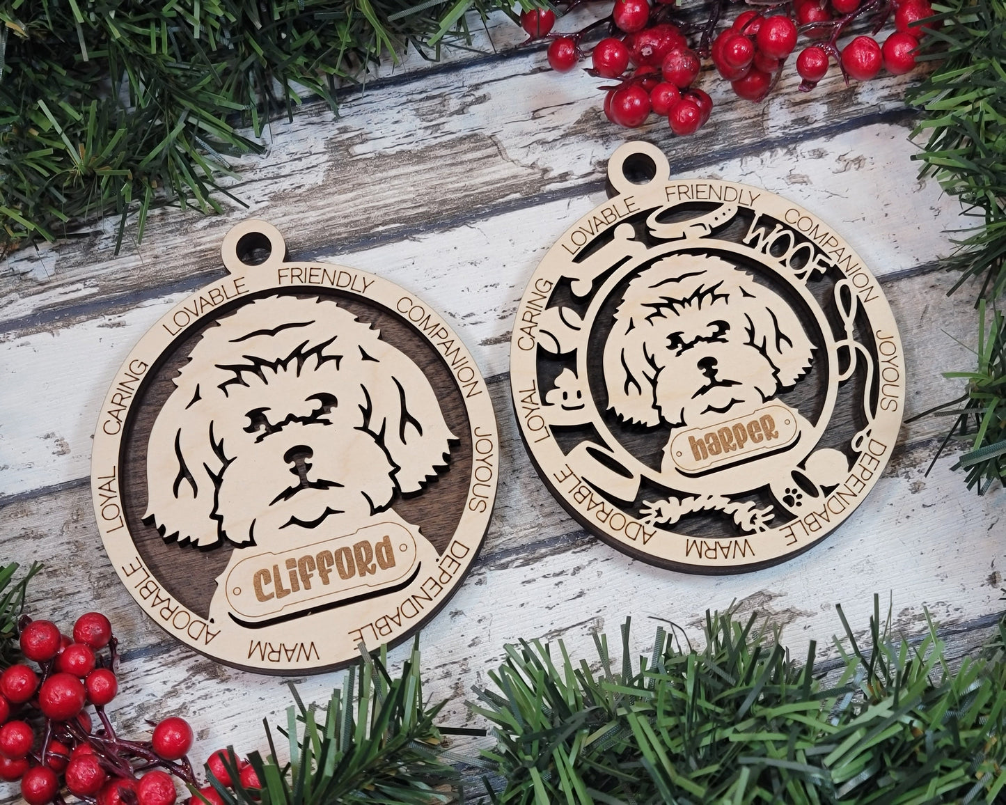 Maltipoo - Adorable Dog Ornaments - 2 Ornaments included - SVG, PDF, AI File Download - Sized for Glowforge