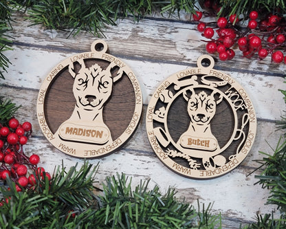 Mexican Hairless Dog - Adorable Dog Ornaments - 2 Ornaments included - SVG, PDF, AI File Download - Sized for Glowforge