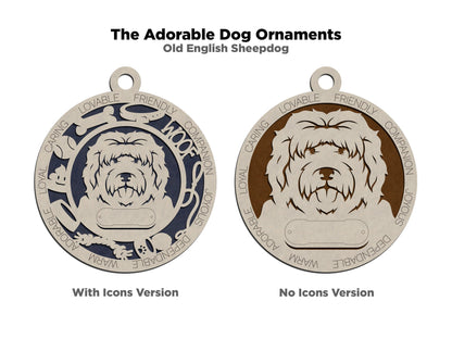 Old English Sheepdog - Adorable Dog Ornaments - 2 Ornaments included - SVG, PDF, AI File Download - Sized for Glowforge