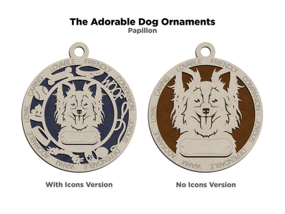 Papillon - Adorable Dog Ornaments - 2 Ornaments included - SVG, PDF, AI File Download - Sized for Glowforge
