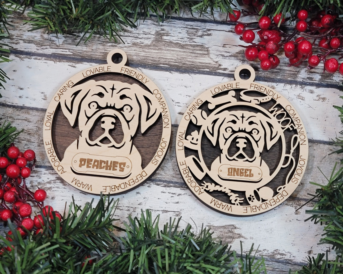 Puggle - Adorable Dog Ornaments - 2 Ornaments included - SVG, PDF, AI File Download - Sized for Glowforge