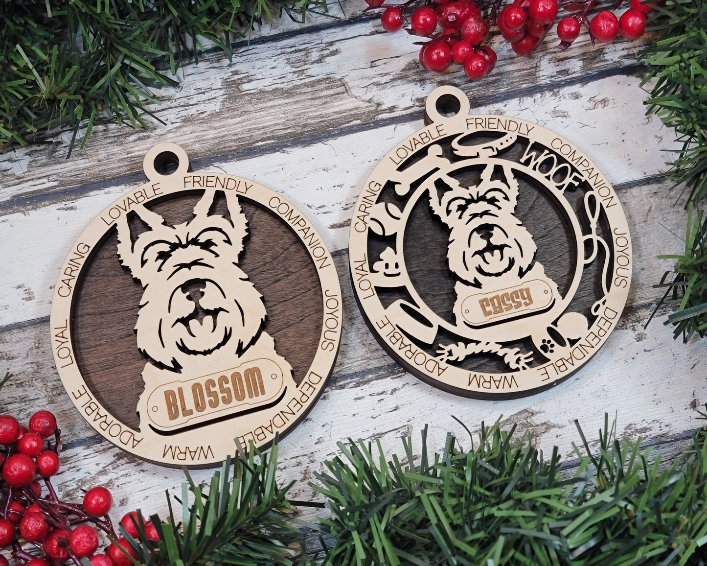 Scottish Terrier - Adorable Dog Ornaments - 2 Ornaments included - SVG, PDF, AI File Download - Sized for Glowforge