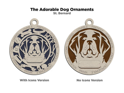 St. Bernard - Adorable Dog Ornaments - 2 Ornaments included - SVG, PDF, AI File Download - Sized for Glowforge