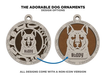 Adorable Dog Ornaments Pack 2 - 50 Breeds included with 2 Versions - 100+ Ornaments - SVG, PDF, AI File Download - Sized for Glowforge