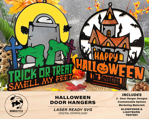 Halloween Door Hangers - 2 Designs with 6 Personalization Options - SVG File Download - Sized & Tested in Glowforge