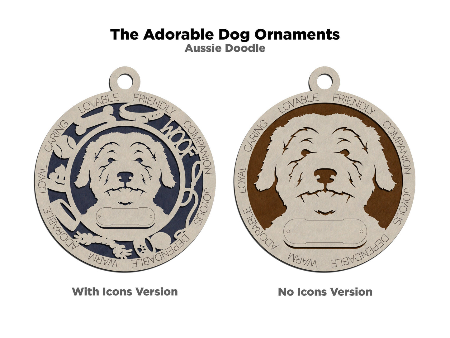 Aussie Doodle - Adorable Dog Ornaments - 2 Ornaments included - SVG, PDF, AI File Download - Sized for Glowforge