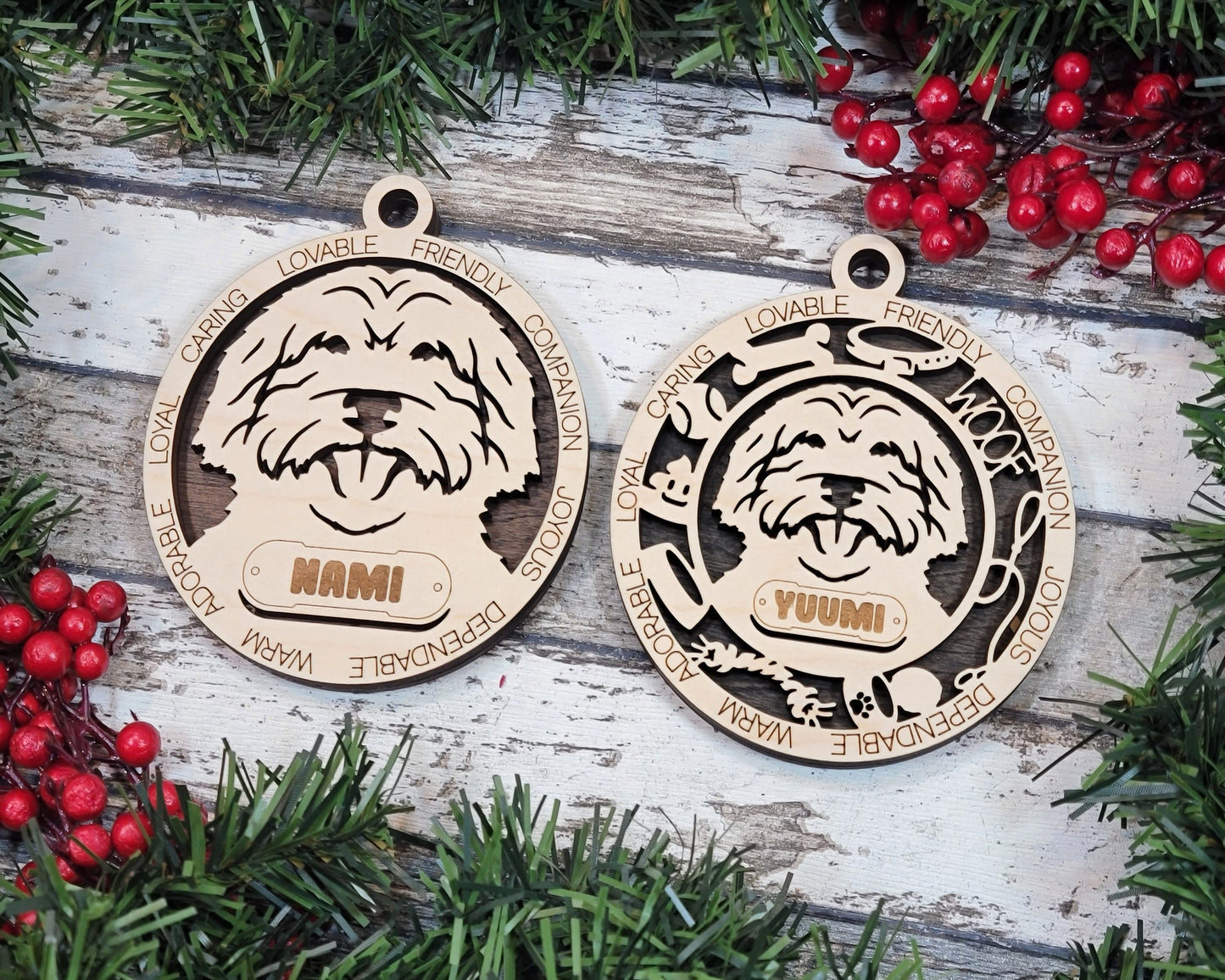 Australian Labradoodle - Adorable Dog Ornaments - 2 Ornaments included - SVG, PDF, AI File Download - Sized for Glowforge