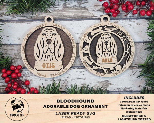 Bloodhound - Adorable Dog Ornaments - 2 Ornaments included - SVG, PDF, AI File Download - Sized for Glowforge