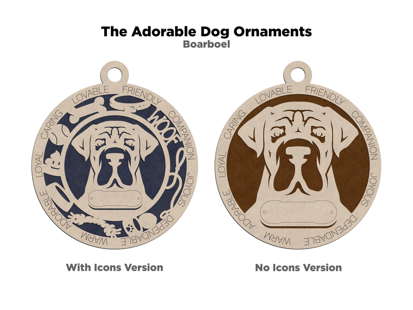 Boarboel - Adorable Dog Ornaments - 2 Ornaments included - SVG, PDF, AI File Download - Sized for Glowforge