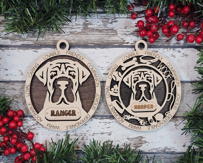 Boarboel - Adorable Dog Ornaments - 2 Ornaments included - SVG, PDF, AI File Download - Sized for Glowforge