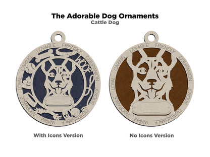 Cattle Dog - Adorable Dog Ornaments - 2 Ornaments included - SVG, PDF, AI File Download - Sized for Glowforge