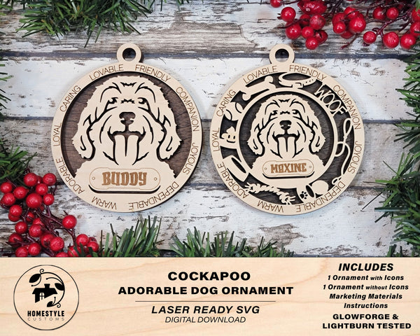 Cockapoo - Adorable Dog Ornaments - 2 Ornaments included - SVG, PDF, AI File Download - Sized for Glowforge