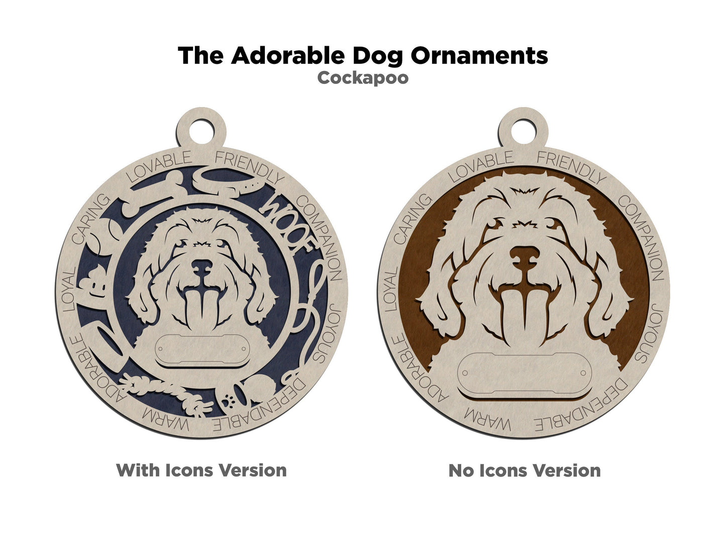 Cockapoo - Adorable Dog Ornaments - 2 Ornaments included - SVG, PDF, AI File Download - Sized for Glowforge