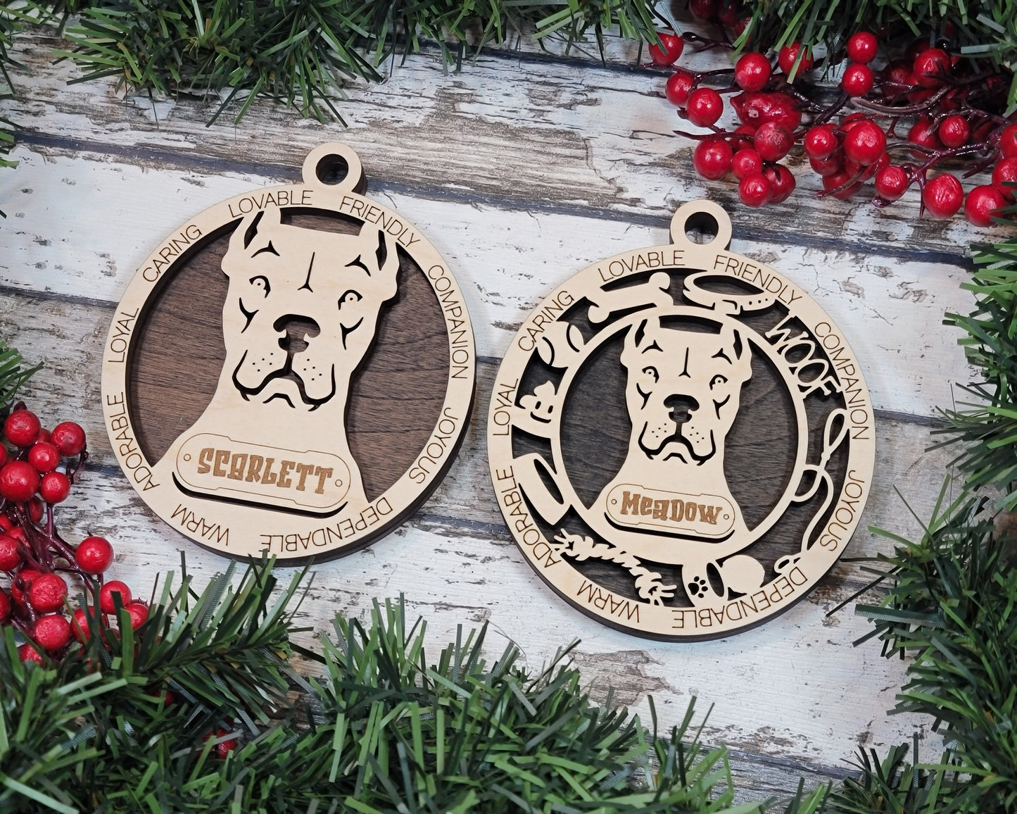 Dogo Argentino - Adorable Dog Ornaments - 2 Ornaments included - SVG, PDF, AI File Download - Sized for Glowforge