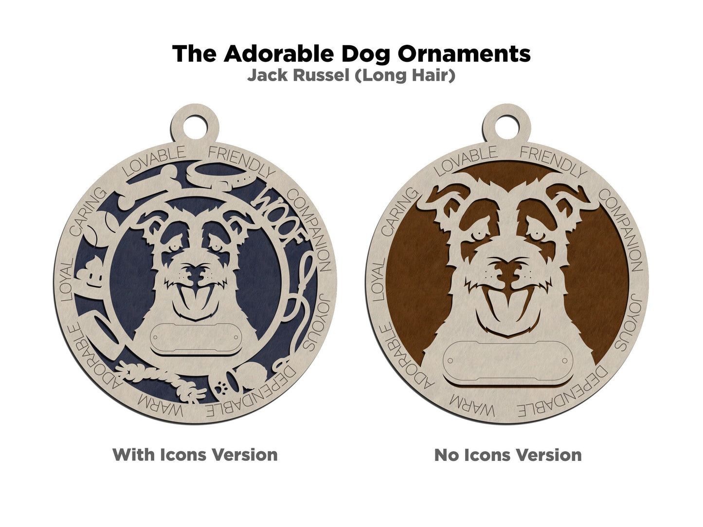 Jack Russel - Adorable Dog Ornaments - 4 Ornaments included - SVG, PDF, AI File Download - Sized for Glowforge