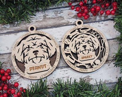 Schnauzer Doodle - Adorable Dog Ornaments - 2 Ornaments included - SVG, PDF, AI File Download - Sized for Glowforge