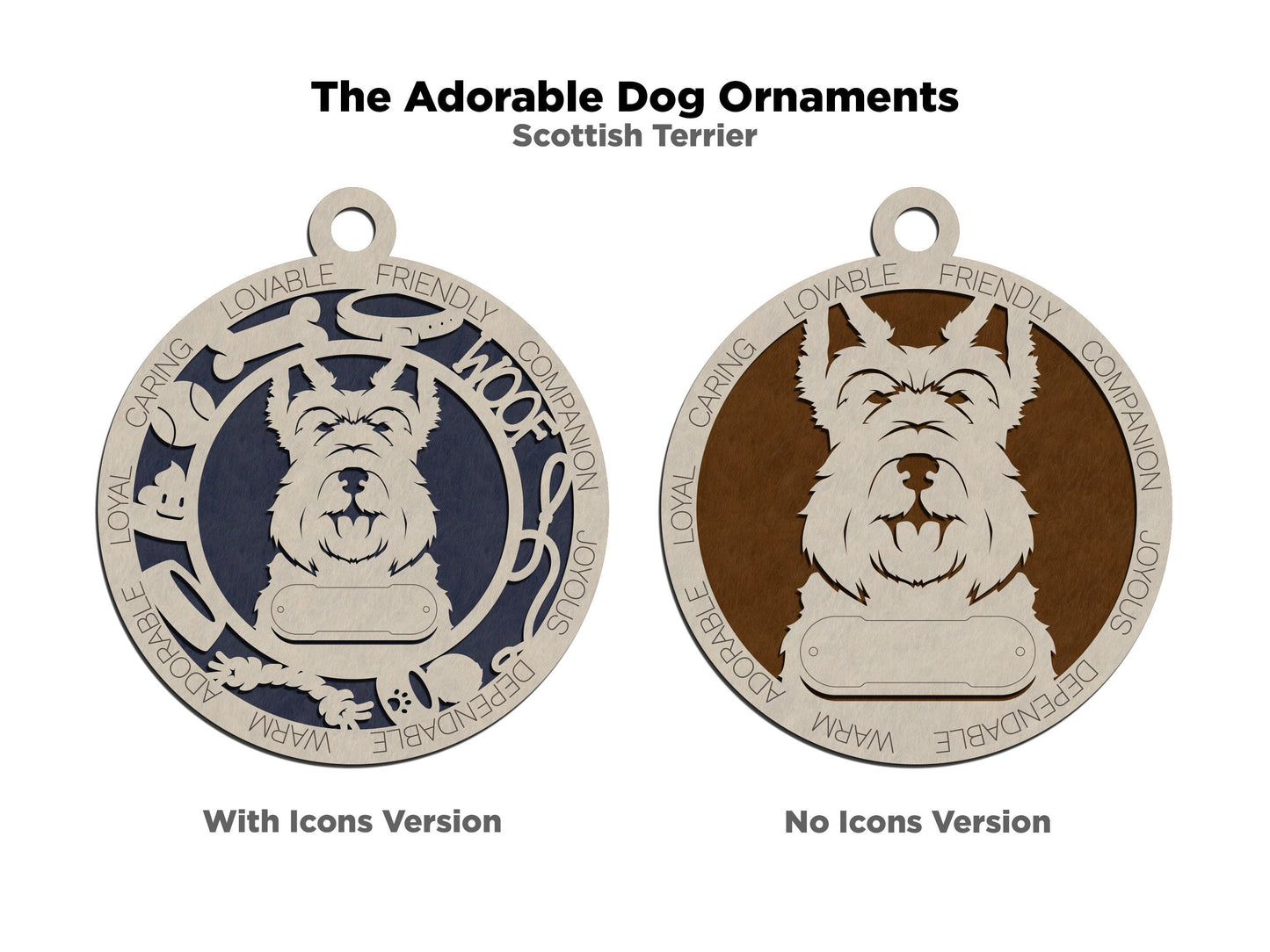 Scottish Terrier - Adorable Dog Ornaments - 2 Ornaments included - SVG, PDF, AI File Download - Sized for Glowforge