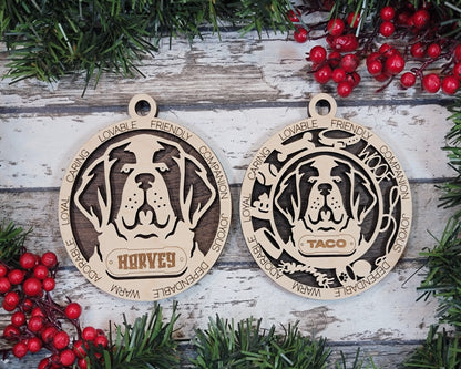 St. Bernard - Adorable Dog Ornaments - 2 Ornaments included - SVG, PDF, AI File Download - Sized for Glowforge