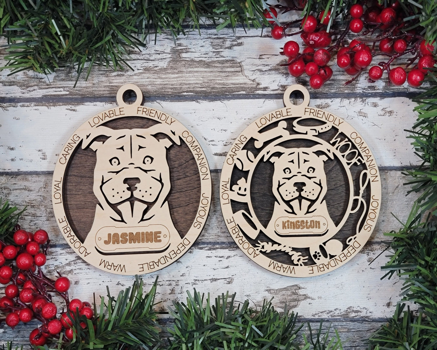 Staffordshire Bull Terrier - Adorable Dog Ornaments - 2 Ornaments included - SVG, PDF, AI File Download - Sized for Glowforge