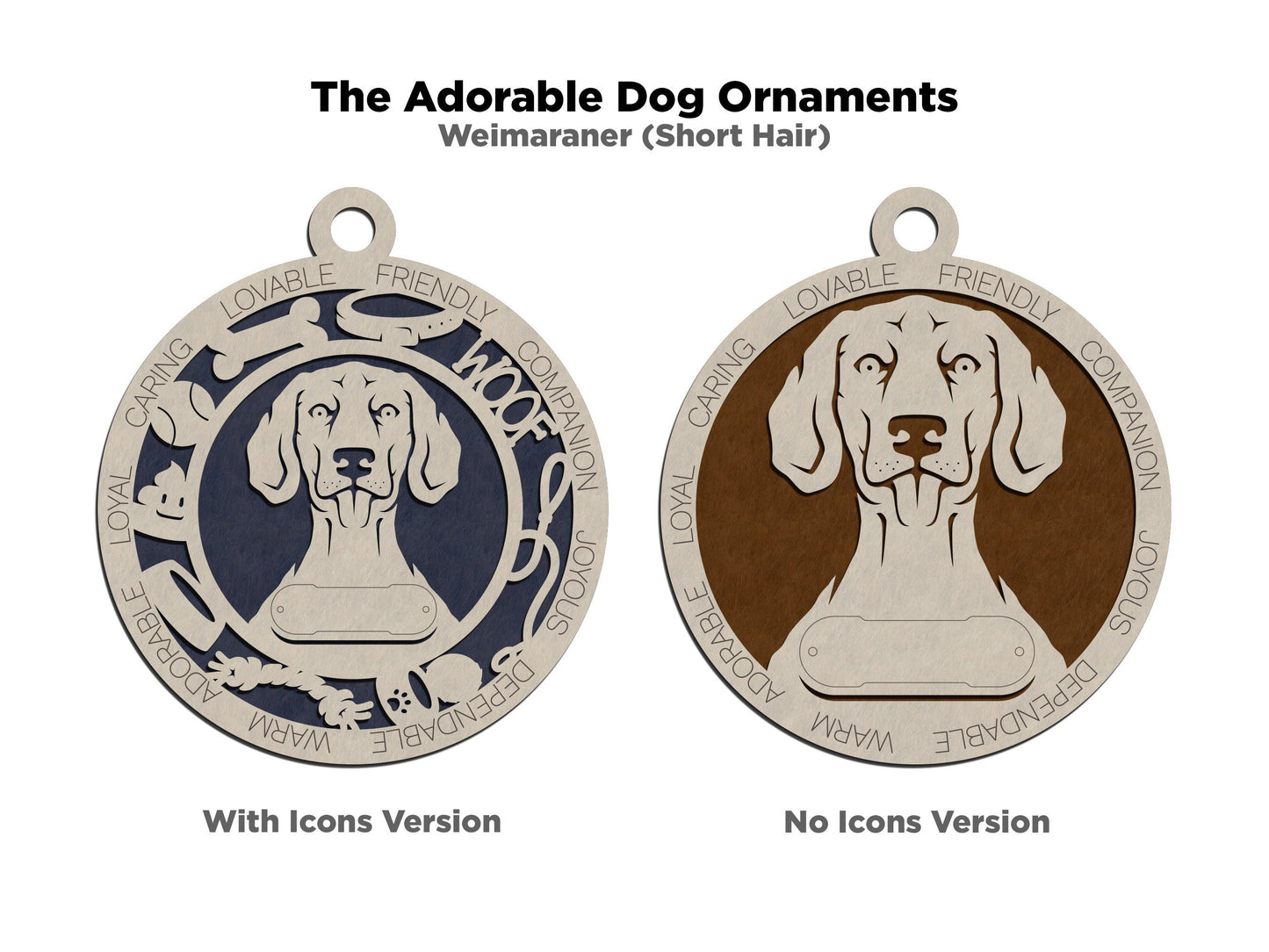 Weimaraner - Adorable Dog Ornaments - 4 Ornaments included - SVG, PDF, AI File Download - Sized for Glowforge