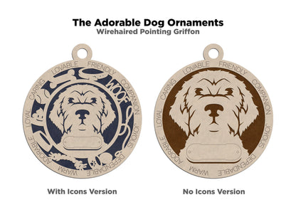 Wirehaired Pointing Griffon - Adorable Dog Ornaments - 2 Ornaments included - SVG, PDF, AI File Download - Sized for Glowforge