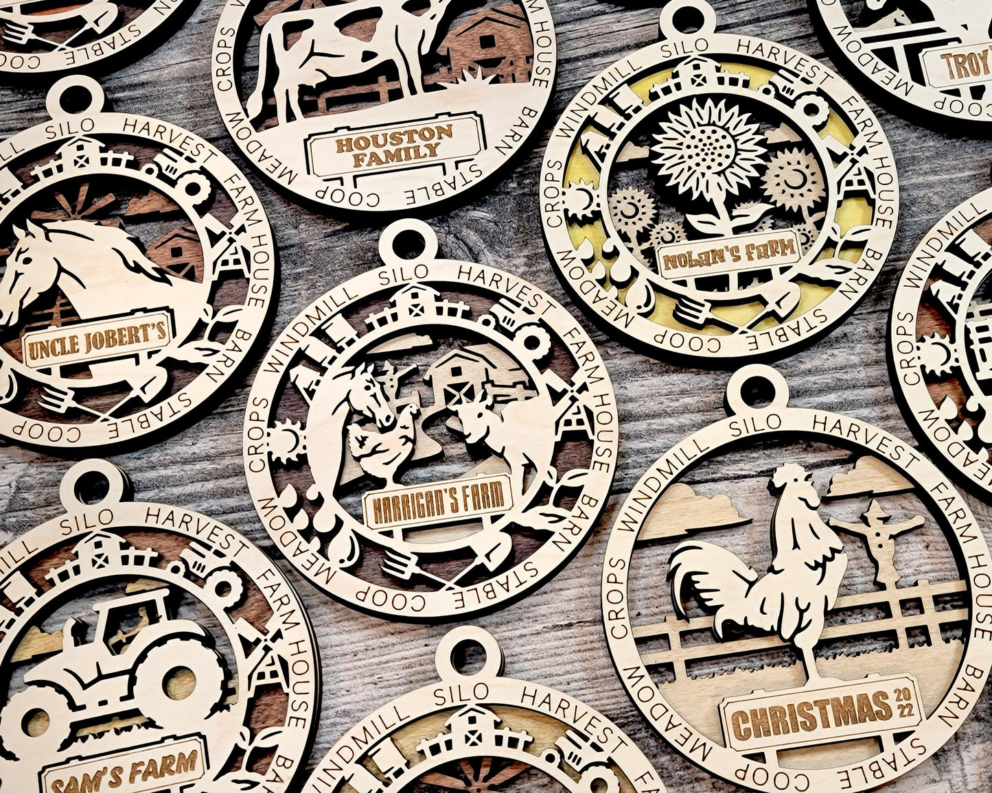 The Farm Fresh Ornaments - 24 Unique designs - SVG, PDF, AI File Download - Sized for Glowforge