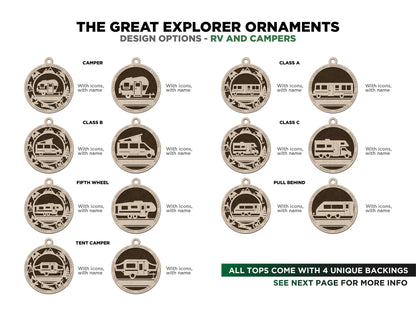 The Great Explorer Ornaments - Camping, Rv, Outdoor Designs - 42 Unique designs - SVG, PDF, AI File Download - Sized for Glowforge