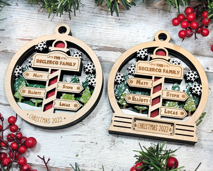 North Pole Family Bundle - 2 Ornaments & 2 Signs Included - Each Design Fits 2-6 Names  - SVG, PDF, AI File Download - Sized for Glowforge