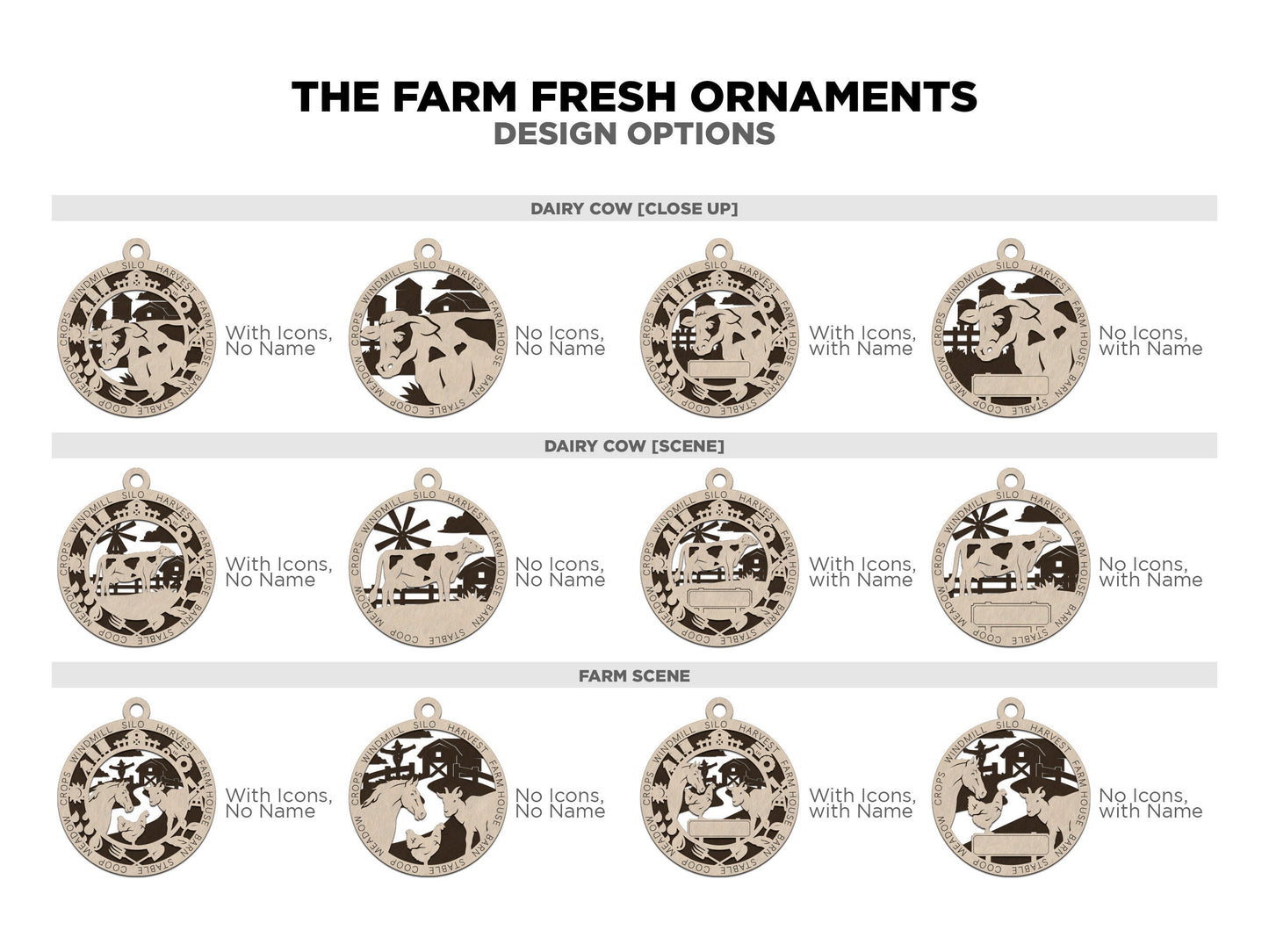 The Farm Fresh Ornaments - 24 Unique designs - SVG, PDF, AI File Download - Sized for Glowforge