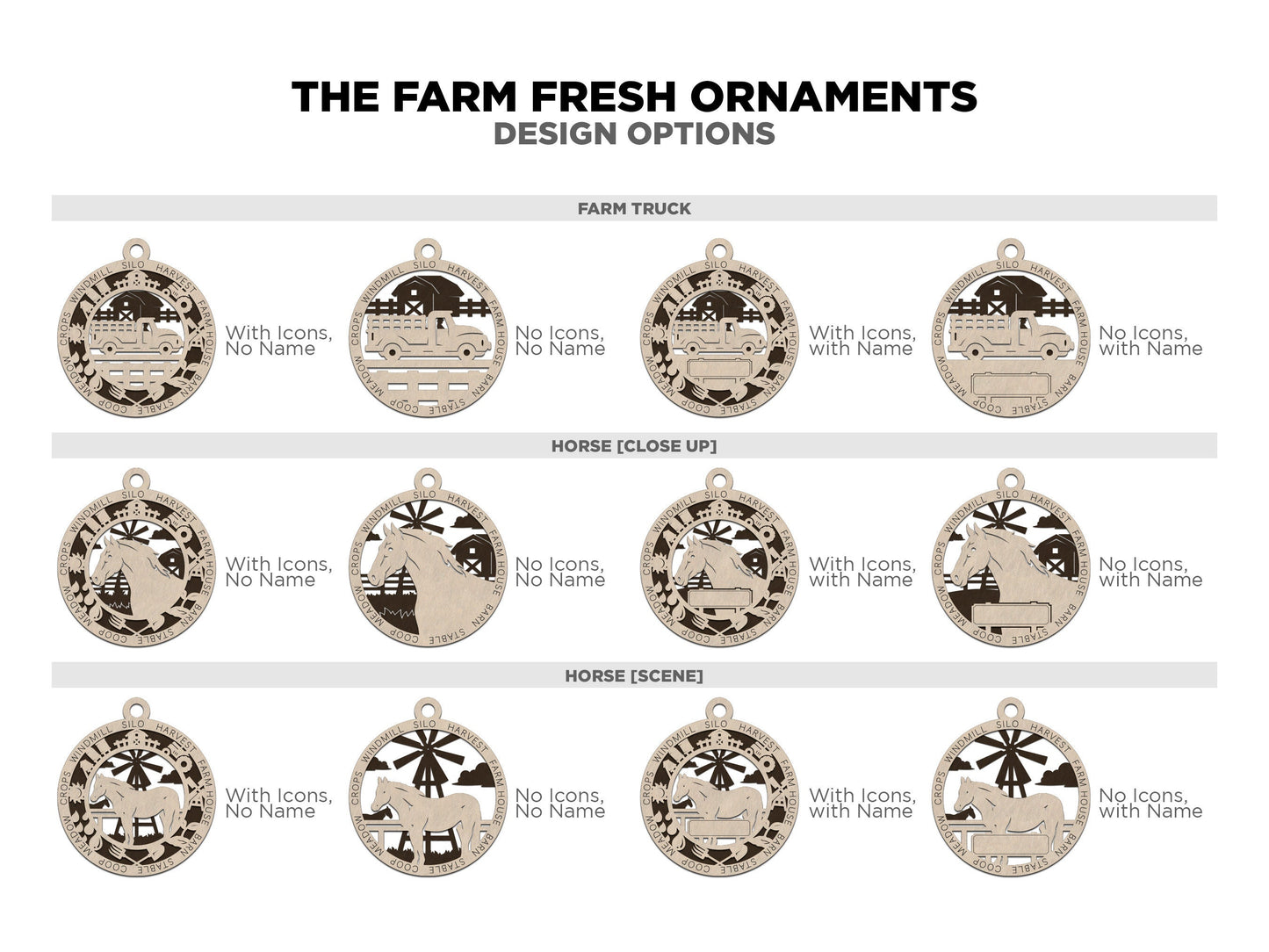 The Farm Fresh Ornaments - 24 Unique designs - SVG, PDF, AI File Download - Sized for Glowforge