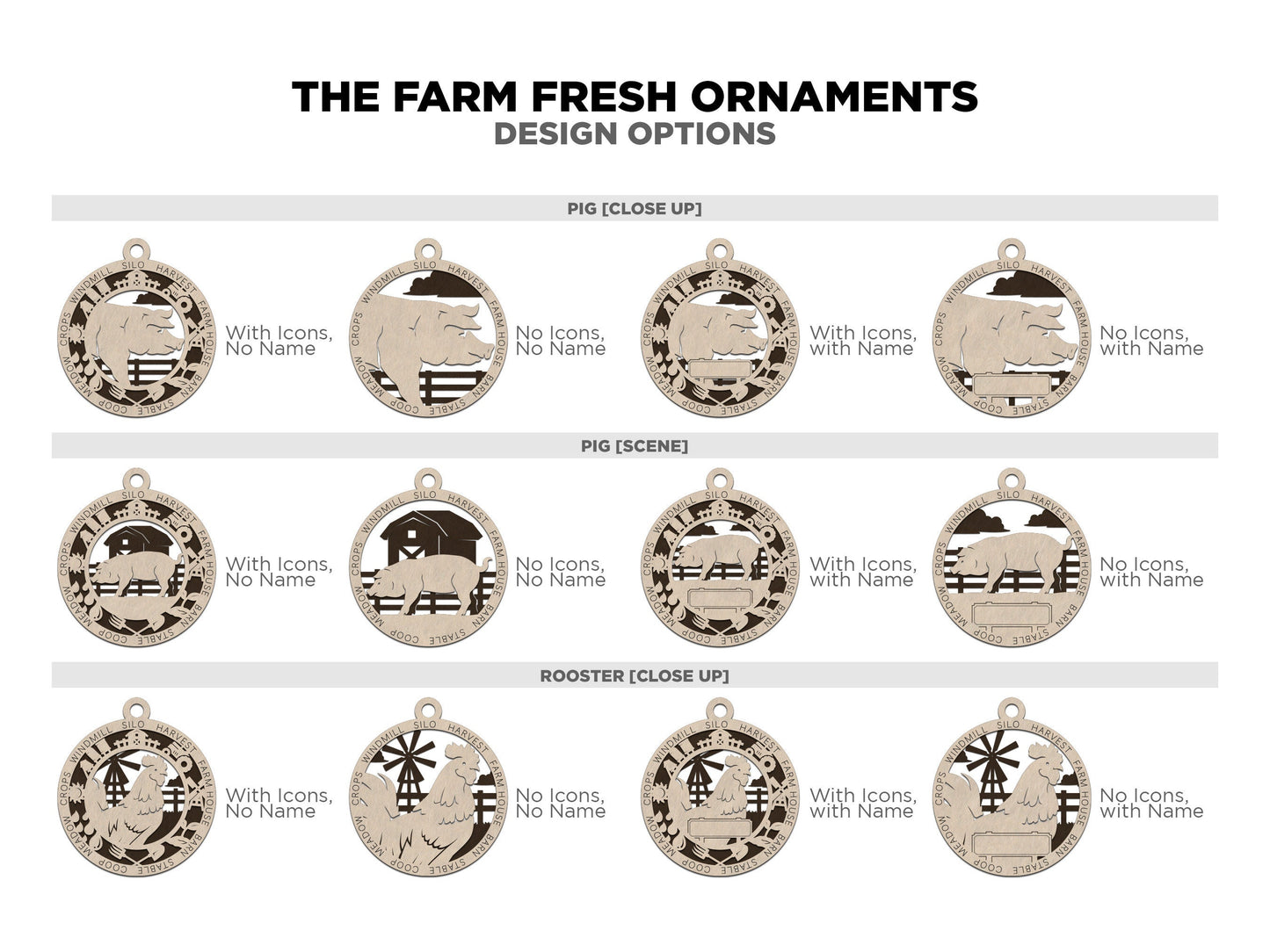 The Farm Fresh Ornaments - 24 Unique designs - SVG, PDF, AI File Download - Sized for Glowforge