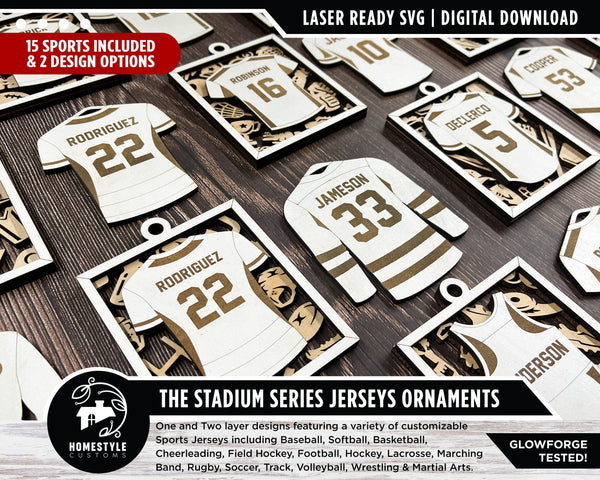 Stadium Series Jersey Ornaments - 15 Sports - 2 Variations for Each - SVG Files -Glowforge & Lightburn Tested